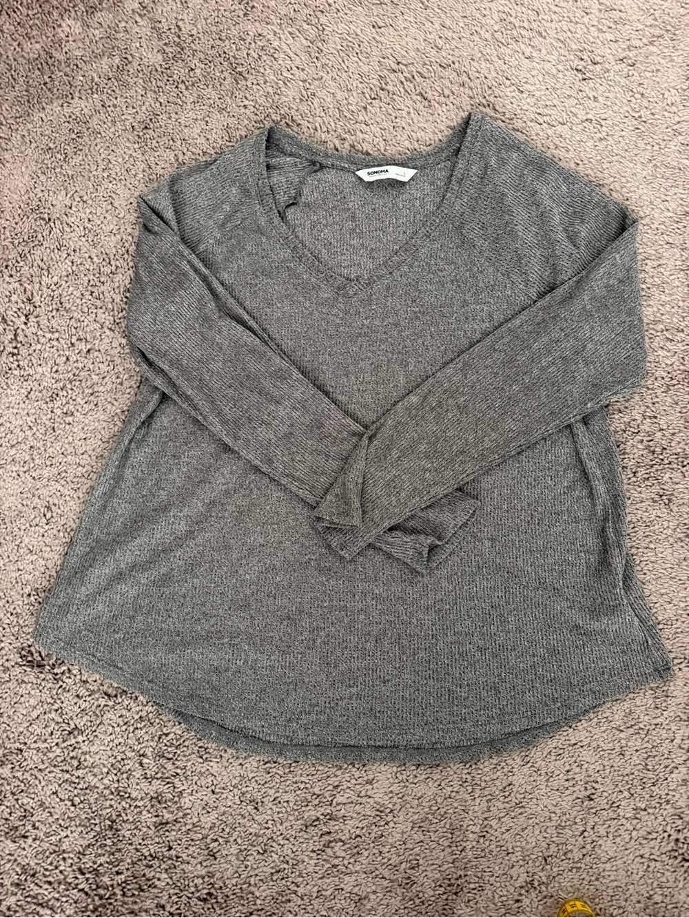 Sonoma Heather Gray V-Neck Long Sleeve Sweater